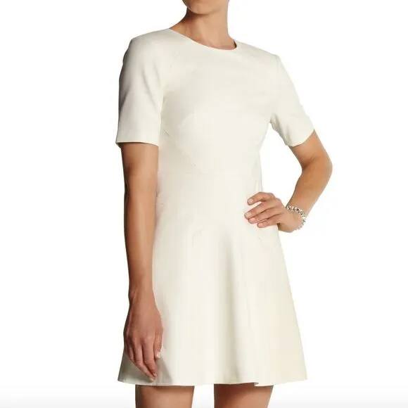 💙 Tibi Paneled stretch crepe mini dress sz M Little White Dress with Sleeves