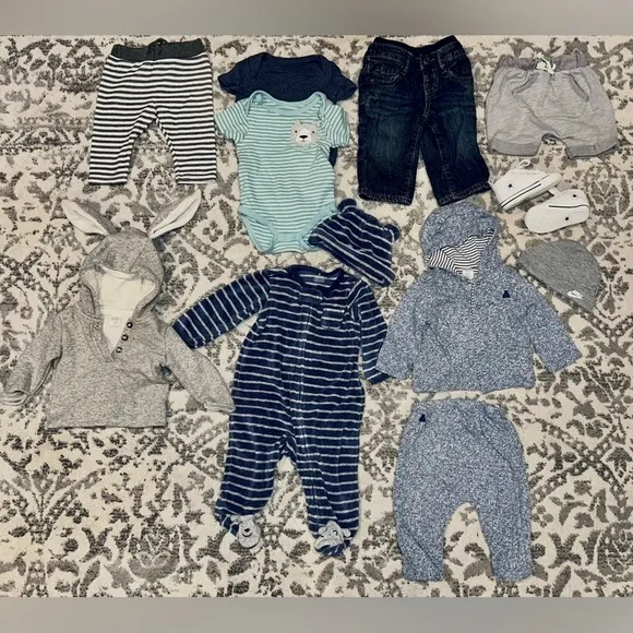 12 Piece Baby Boy Size 3-6M Mixed Bundle &amp; Converse All-Star Crib Shoes (Size 3)
