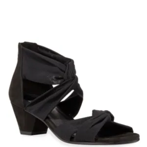 $195 Eileen Fisher Joy‎ Twist Strappy Heeled Sandals in Black [SZ 5.5 ]