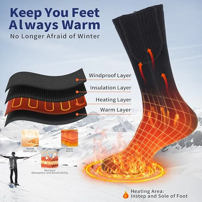 2023 Heated Socks for Men Women, 5V 5000mAh Thermostatic Control Rechargeable Battery Powered Heated Socks Women, Warm Electric Socks for Indoor Outdoor Riding Camping Hiking Hunting Skiing (6-14US)