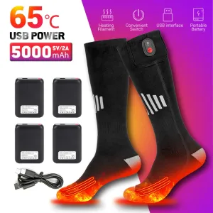 65℃ Heated Socks Winter Warmth 5000mAh USB Rechargeable Heating Socks Outdoor Ski Heated Boots Snowmobile Skiing Sock