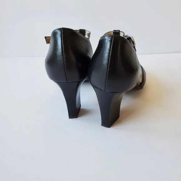 7 WIDE Naturalizer N5 comfort t-strap heeled shoes black patent