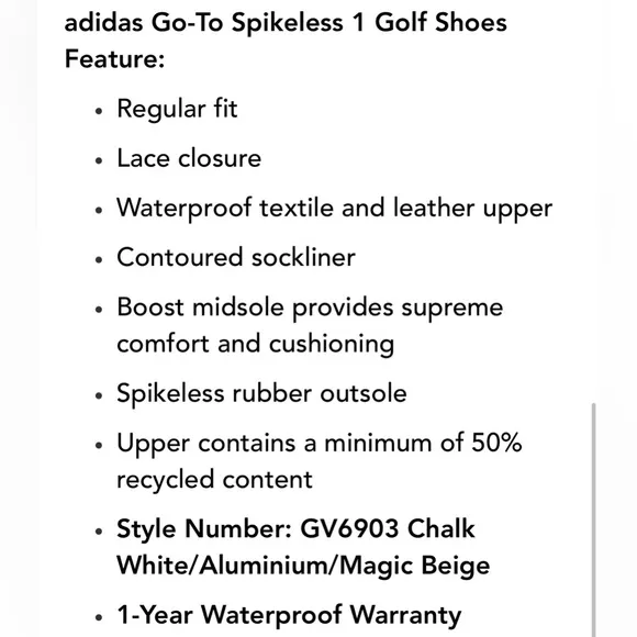 Adidas GO-TO SPIKELESS 1 GOLF GV6903 Sports Golf Shoes Men's 9.5-10.5-13