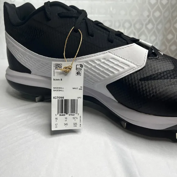 Adidas Icon 8 Baseball Cleats Mens Black White Metal Molded Cleats Size 17, NWT