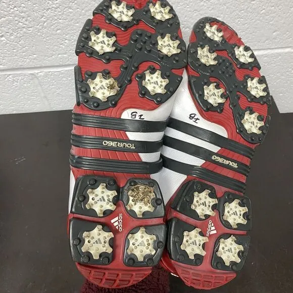 Adidas Men's Tour 360 Golf Shoes Size 11.5 FitFOAM‎ Black &amp; White Red Spiked