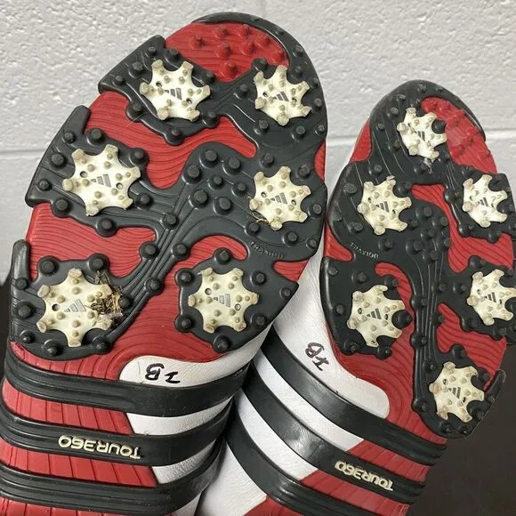 Adidas Men's Tour 360 Golf Shoes Size 11.5 FitFOAM‎ Black &amp; White Red Spiked