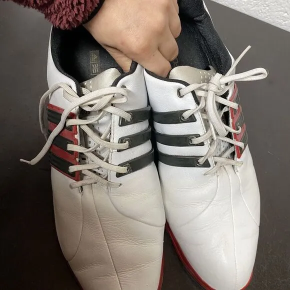 Adidas Men's Tour 360 Golf Shoes Size 11.5 FitFOAM‎ Black &amp; White Red Spiked