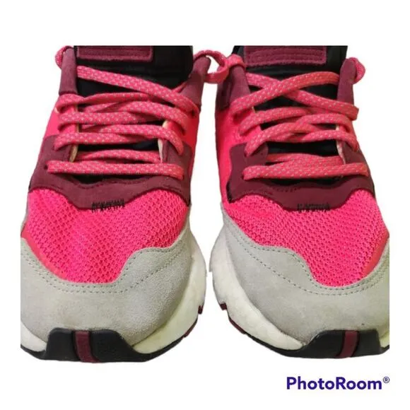 Adidas Nite Jogger EE6441 Gray Red Lace Up Running Shoes Size 5 kids Women 7