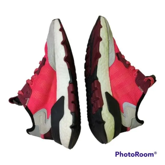 Adidas Nite Jogger EE6441 Gray Red Lace Up Running Shoes Size 5 kids Women 7