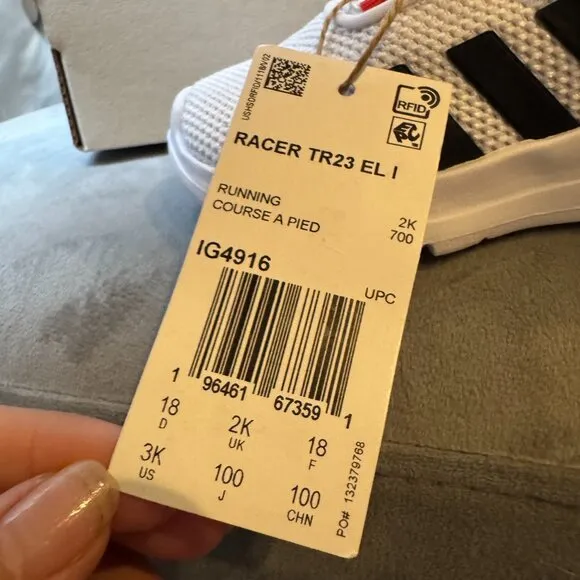 Adidas Racer Kids TR23 EL I White‎ Running Sneaker Shoe Size 3K NEW WITH TAG