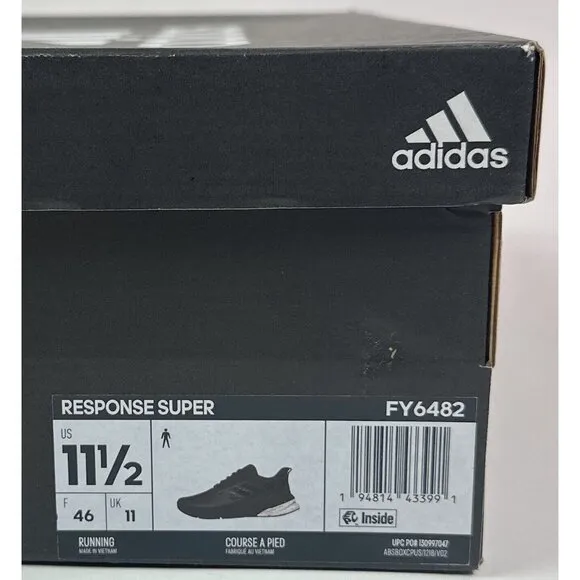 Adidas Response Super Mens 11.5 Black White Low Running Shoes Sneakers FY6482