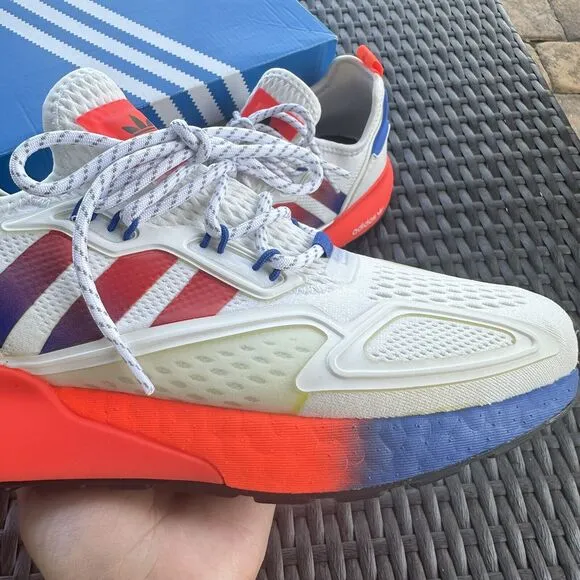 Adidas ZX 2K Boost J White Solar Red Kid's Athletic Shoes FX9519