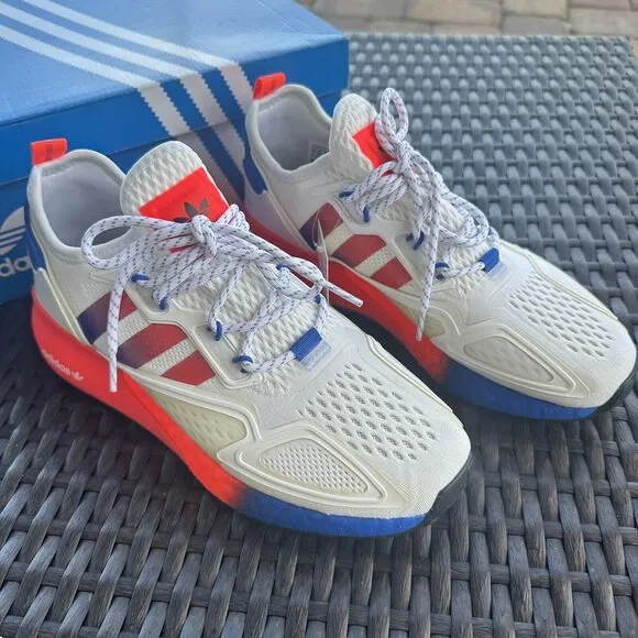 Adidas ZX 2K Boost J White Solar Red Kid's Athletic Shoes FX9519