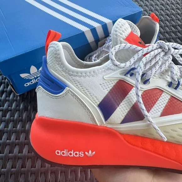 Adidas ZX 2K Boost J White Solar Red Kid's Athletic Shoes FX9519