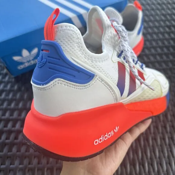 Adidas ZX 2K Boost J White Solar Red Kid's Athletic Shoes FX9519
