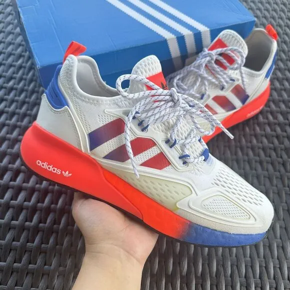 Adidas ZX 2K Boost J White Solar Red Kid's Athletic Shoes FX9519