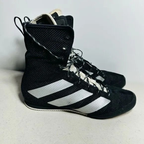 Adidas Box Hog 3 Black Silver Boxing Shoes Mid Cut Mesh Gum Sole FX0563  Sz  10