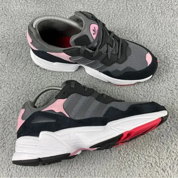 Adidas original yung-96 J Pink Shoes Youth‎ 7 Women 8.5 Suede Mesh Lace Up Grey
