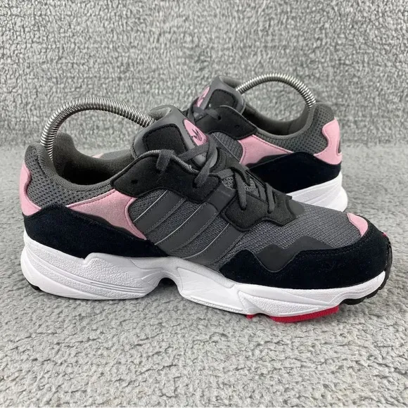 Adidas original yung-96 J Pink Shoes Youth‎ 7 Women 8.5 Suede Mesh Lace Up Grey