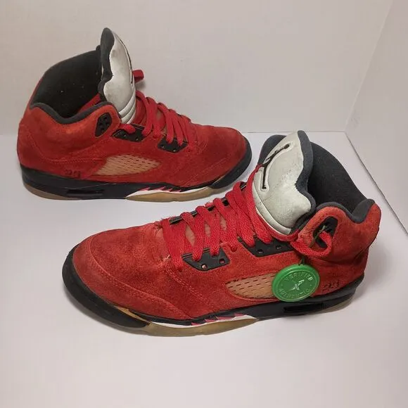 Air Jordan 5 Retro GS Size 7Y Raging Bull 2021 Red Suede Black Bred 440888-600