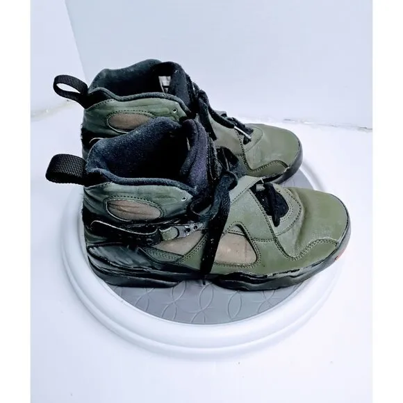 Air Jordan 8 Retro Olive Green &amp; Black Basketball Shoes US 5Y Youth Size
