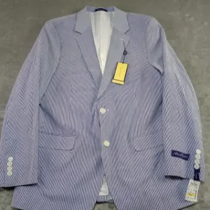 Alan Flusser Blazer Jacket Sports Coat Mens Sz 44 Reg Blue White Preppy Coastal