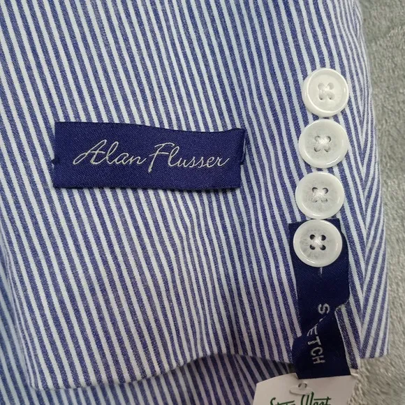 Alan Flusser Blazer Jacket Sports Coat Mens Sz 44 Reg Blue White Preppy Coastal