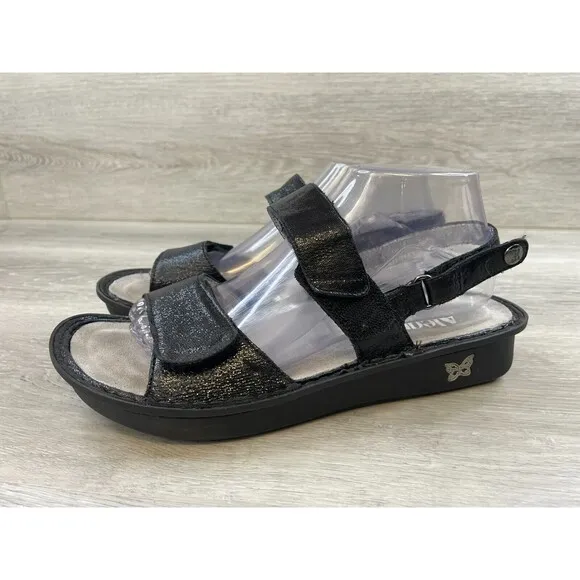 Alegria by PG Lite Verona Ver-211 Women's 9 Black Leather Wedge Slingback Sandal