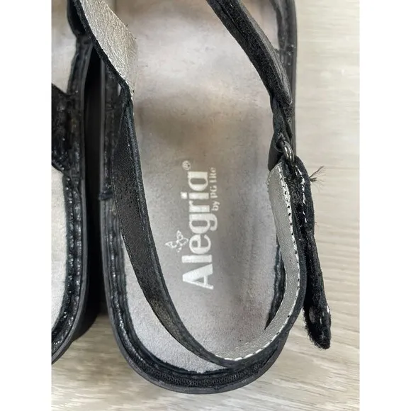 Alegria by PG Lite Verona Ver-211 Women's 9 Black Leather Wedge Slingback Sandal