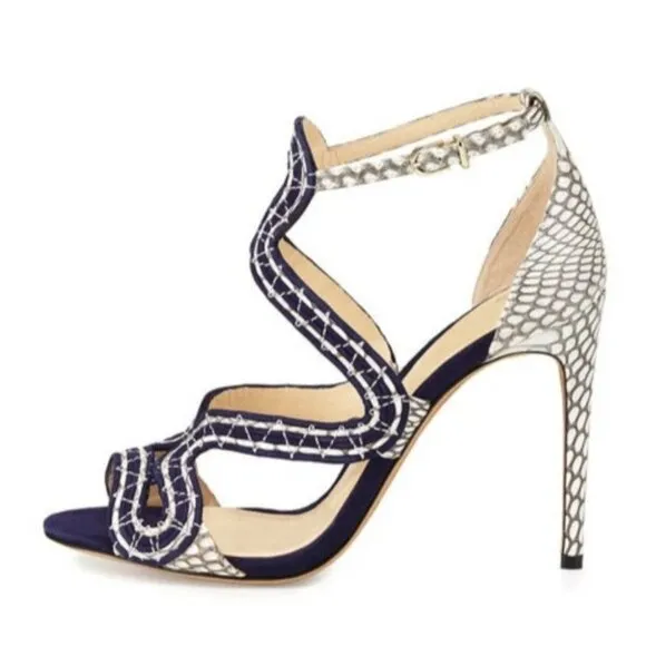 Alexandre Birman  Alice Suede/Snake Sandal Bali/Mono Natural Size EU38/US 7.5