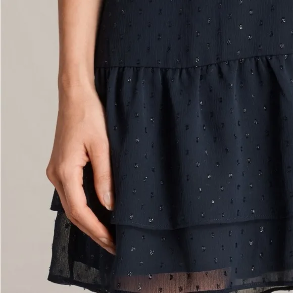 All Saints Marley Shimmer Mystic Blue Short Sleeve Mini Dress Size: 6