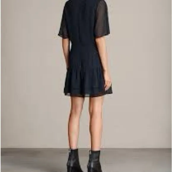 All Saints Marley Shimmer Mystic Blue Short Sleeve Mini Dress Size: 6