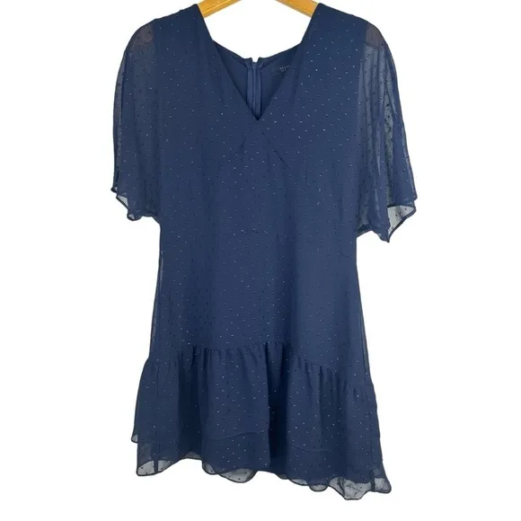 All Saints Marley Shimmer Mystic Blue Short Sleeve Mini Dress Size: 6