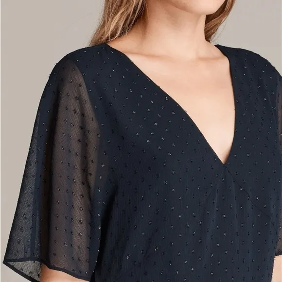 All Saints Marley Shimmer Mystic Blue Short Sleeve Mini Dress Size: 6