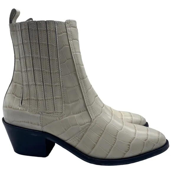 All Saints Women Shoes Miriam Boots Sz 10 White Ivory Croc Leather Western Chic