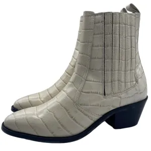 All Saints Women Shoes Miriam Boots Sz 10 White Ivory Croc Leather Western Chic