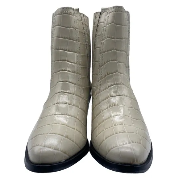 All Saints Women Shoes Miriam Boots Sz 10 White Ivory Croc Leather Western Chic