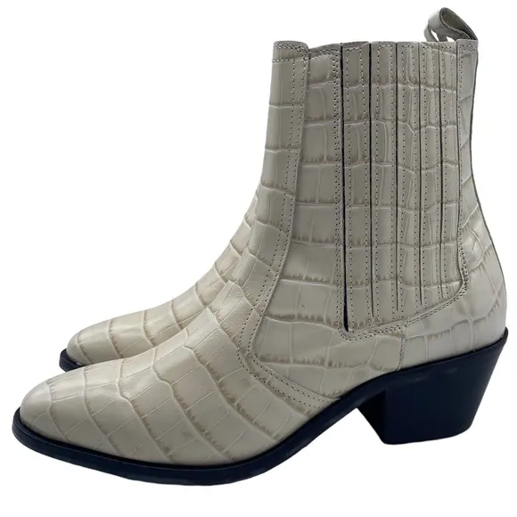 All Saints Women Shoes Miriam Boots Sz 10 White Ivory Croc Leather Western Chic
