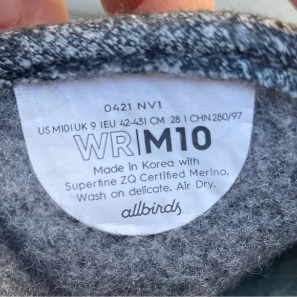 Allbirds Wool Runners Natural Grey Shoes size 10
