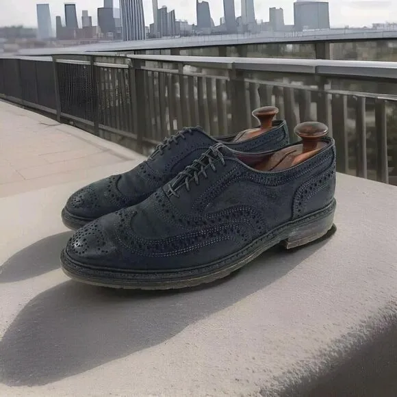 Allen Edmonds Port Washington Wingtip Shoe Mens US 9 D Black Leather Derby Shoes
