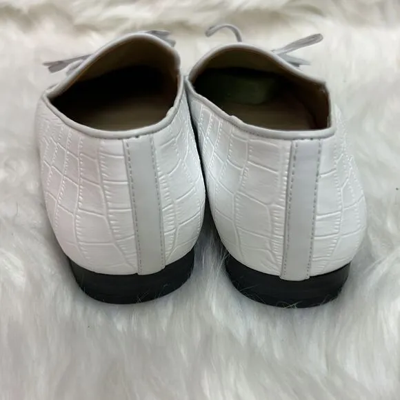 Ann Taylor Ursula Croco Tassel Loafer Leather White Size 7.5 B32
