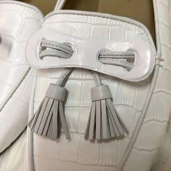 Ann Taylor Ursula Croco Tassel Loafer Leather White Size 7.5 B32