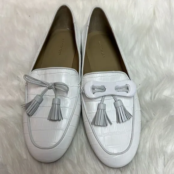 Ann Taylor Ursula Croco Tassel Loafer Leather White Size 7.5 B32