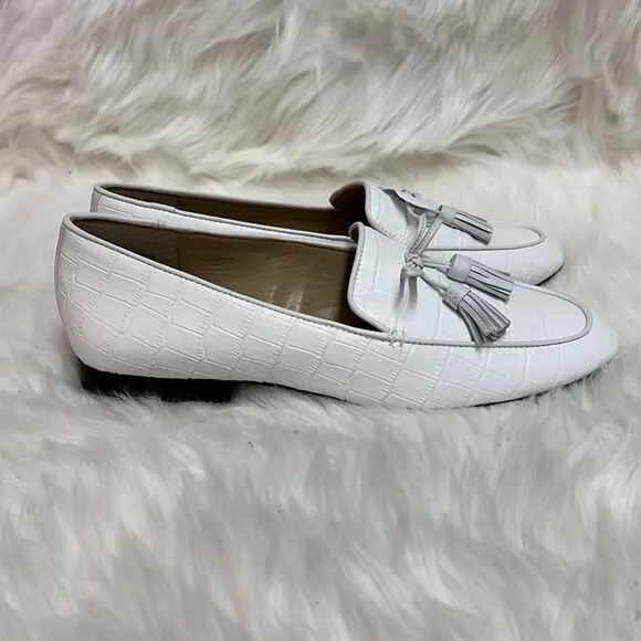 Ann Taylor Ursula Croco Tassel Loafer Leather White Size 7.5 B32