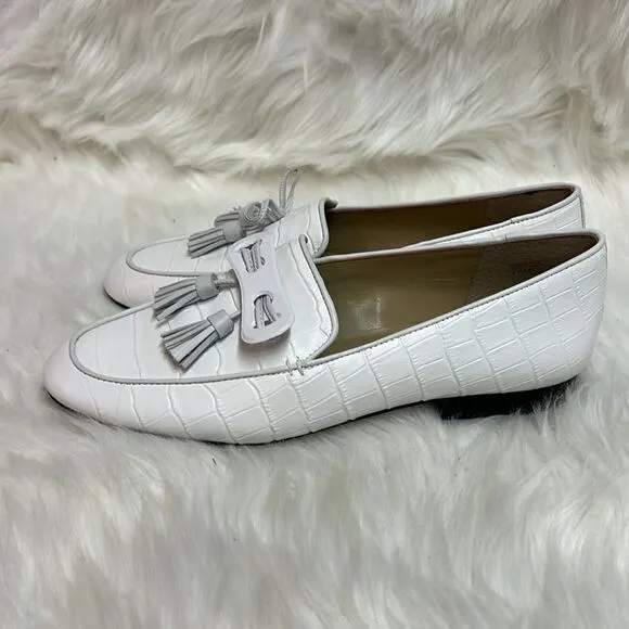 Ann Taylor Ursula Croco Tassel Loafer Leather White Size 7.5 B32