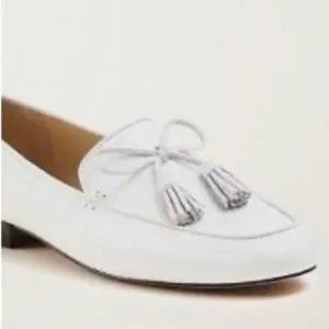Ann Taylor Ursula Croco Tassel Loafer Leather White Size 7.5 B32