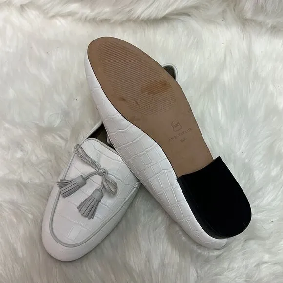 Ann Taylor Ursula Croco Tassel Loafer Leather White Size 7.5 B32
