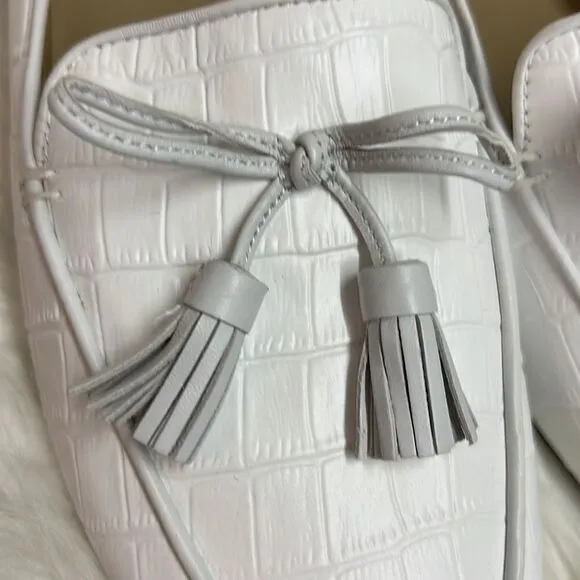 Ann Taylor Ursula Croco Tassel Loafer Leather White Size 7.5 B32