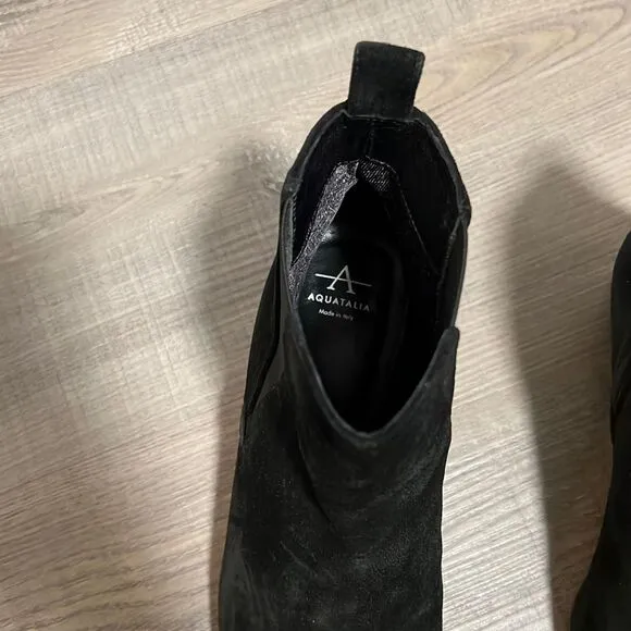 Aquatalia Fausta Suede Black Booties, Women’s Size 8.5 Waterproof