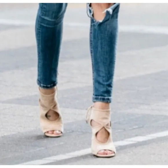 Aquazzura 85mm Sexy Thing Suede Wedge Sandals Olive Truffle Size 37.5